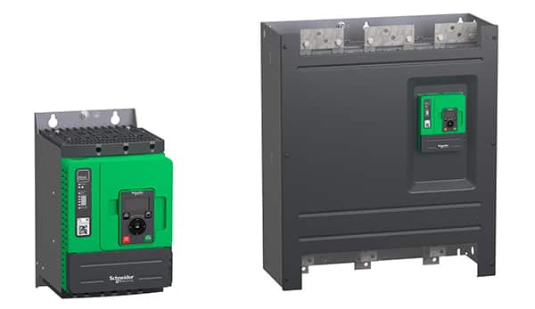 施耐德电气 Altivar 软启动器 ATS480 系列中最小（左）和最大（右）单元的图片
