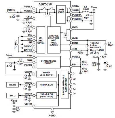 ADP5350 OLED屏升压应用电路图
