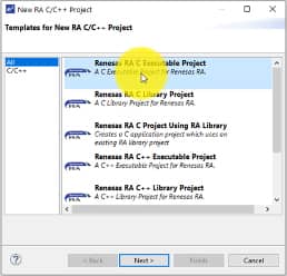 FSP 项目利用 Renesas RA C Executable Project 模板进行创建的图片