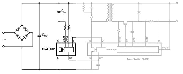 Power Integrations MinE-CAP 大容量电容器 IC 示意图（点击放大）